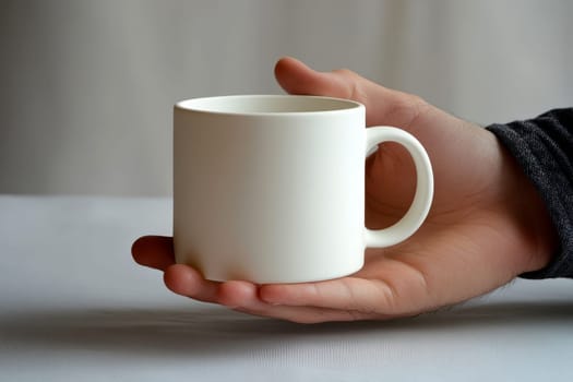 Woman Wearing sweater Holding a Blank White Mug , Mug Mockup Photography..