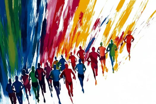 illustration Colorful Running marathon poster, people run, colorful poster. High quality illustration