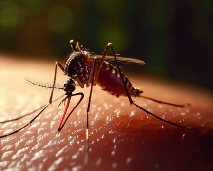 Mosquito with full of human blood in their body on white background, close up, dangerous zica virus aedes aegypti mosquito..