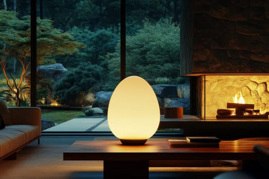 a jumbo egg-shaped futuristic is Home Nuclear Reactor and a nuclear reactor is running .energy power concept..