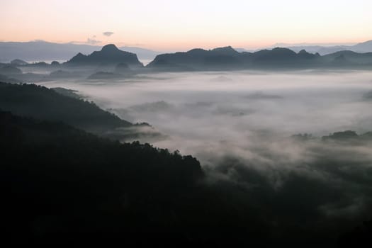 The sea of fog at Phuphamok,This mountain is located in Pang Mapha District, Mae Hong Son Province.Thailand.
