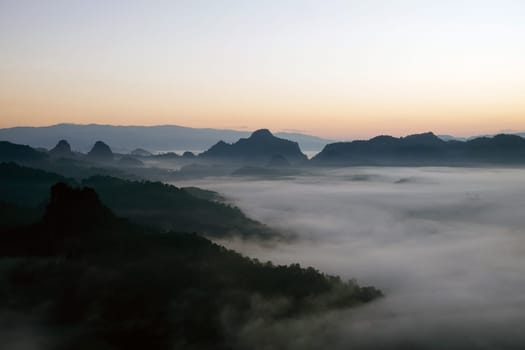 The sea of fog at Phuphamok,This mountain is located in Pang Mapha District, Mae Hong Son Province.Thailand.