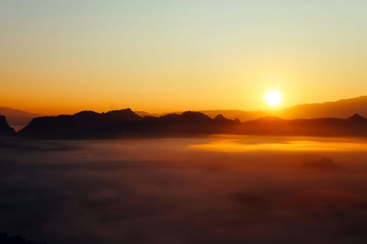 The sea of fog at Phuphamok,This mountain is located in Pang Mapha District, Mae Hong Son Province.Thailand.