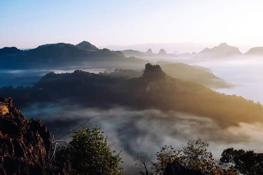 The sea of fog at Phuphamok,This mountain is located in Pang Mapha District, Mae Hong Son Province.Thailand.