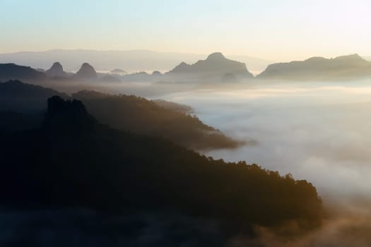 The sea of fog at Phuphamok,This mountain is located in Pang Mapha District, Mae Hong Son Province.Thailand.