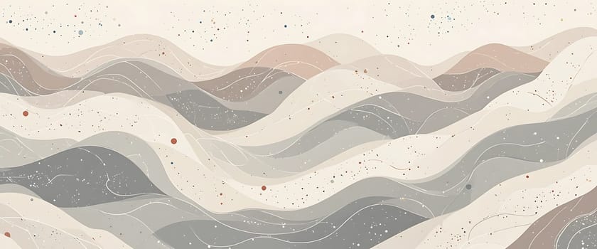 Soft, dreamy hills flow like whispered secrets, shaded in quiet hues of beige and gray. Glimmers of gold dance across the landscape, evoking a sense of tranquility and gentle nostalgia. A serene, calming sigh captured in waves.