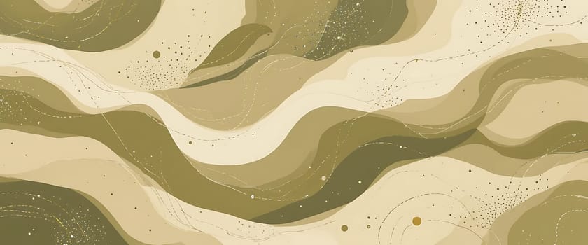 Gentle, earthy waves flow like whispers of a tranquil dawn. Soft sandy hues and muted greens dance, evoking a calm, serene embrace. The subtle sparkles hint at dewdrops, glistening in a morning sun. It’s a soothing, grounded peace, like nature's gentle sigh.