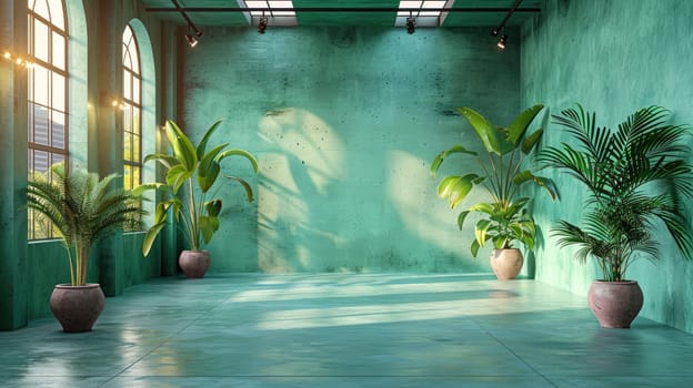 A bright and inviting space adorned with vibrant green walls and a variety of lush indoor plants all around
