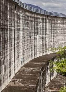 Nakhon Nayok, Thailand - 07 Dec, 2024 - Part of Khun Dan Prakan Chon Dam was formerly named Khlong Tha Dan Dam. It is the world’s largest Rolled Compacted Concrete Dam (RCC) at Nakhon Nayok. use it as your Wallpaper, Poster and Space for text, Selective focus.
