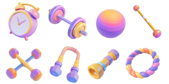 3d icons set representing fitness and wellbeing promoting healthy lifestyle