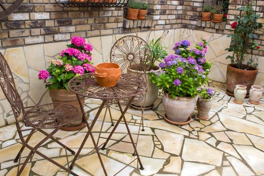beautiful place in the garden in the mediterranean style