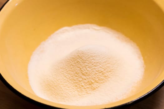 Close up shot of the sifted flour
