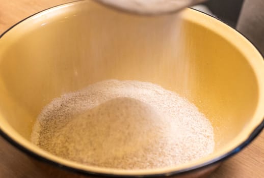 Close up shot of the sifted flour