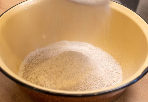 Close up shot of the sifted flour