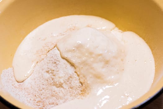 Sourdough added to sifted flour