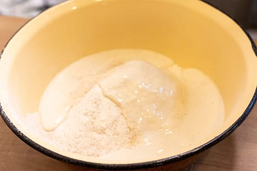 Sourdough added to sifted flour