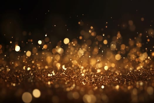 Abstract Twinkly Lights with golden glitter particles and defocused grunge background. Shiny texture for Christmas and luxury celebration. AI Generative.