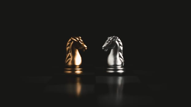 Gold and silver chess pieces in chess board game for business comparison. Leadership concepts, human resource management concepts.