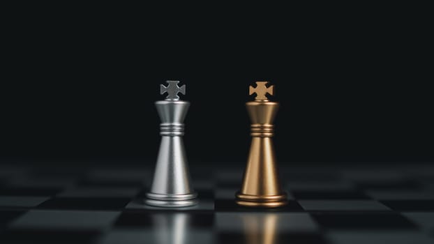 Gold and silver chess pieces in chess board game for business comparison. Leadership concepts, human resource management concepts.