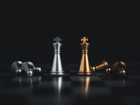 Gold and silver chess pieces in chess board game for business comparison. Leadership concepts, human resource management concepts.