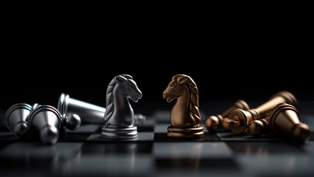 Gold and silver chess pieces in chess board game for business comparison. Leadership concepts, human resource management concepts, business administration concepts.