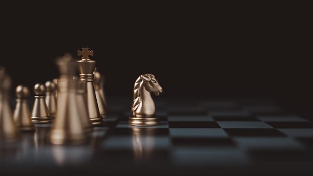 Gold and silver chess pieces in chess board game for business comparison. Leadership concepts, human resource management concepts.