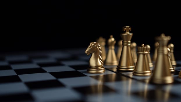 Gold and silver chess pieces in chess board game for business comparison. Leadership concepts, human resource management concepts.