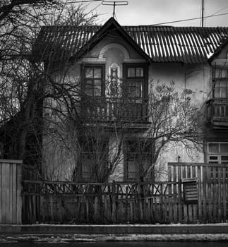 black and white photo of a house. High quality photo