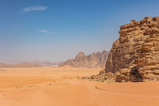 Wadi Rum desert landscape.with free place for your use. Jordan. Horizontally. 