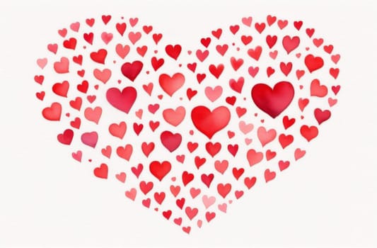 Big heart with little hearts inside Valentine day greeting card. Watercolor