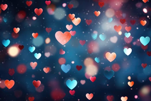 Heart shape colored blue bokeh background