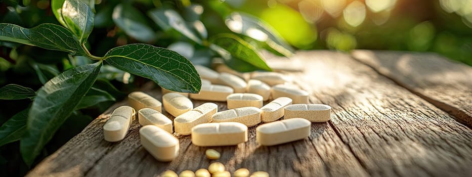 l-arginine pills on the table. Selective focus.