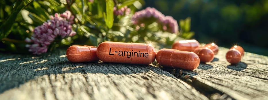 l-arginine pills on the table. Selective focus.