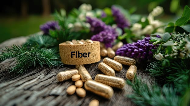 pills on the table fiber. Selective focus.