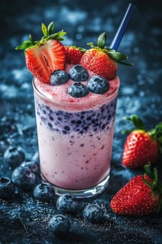 milky berry shake close-up. selective focus.