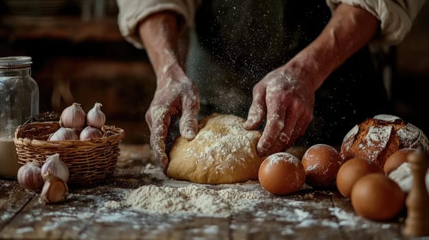 close-up of kneading dough. selective focus.