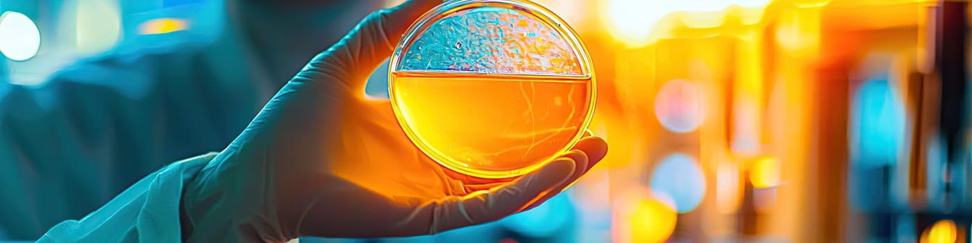 close up petri dish in hands. selective focus.