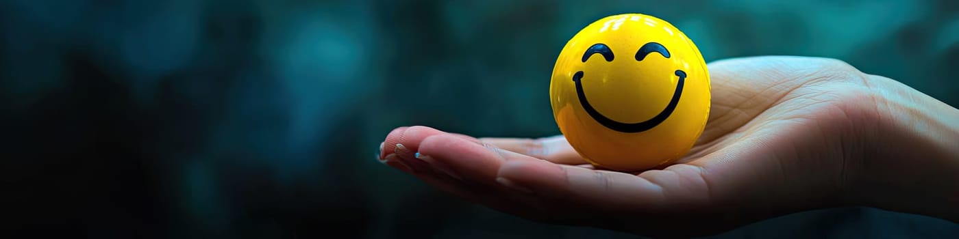 smiley in hand close-up. selective focus.