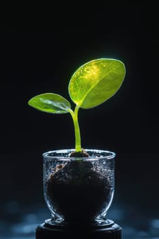 a microscope and a seedling in a light bulb. selective focus.