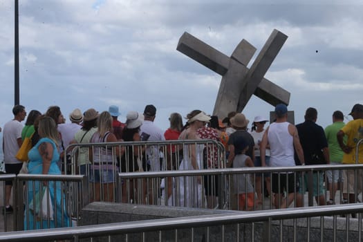 salvador, bahia, brazil - january 2, 2023: Tourists visit the Cruz Caida monument in Praça da Se, historic center of Salvador.