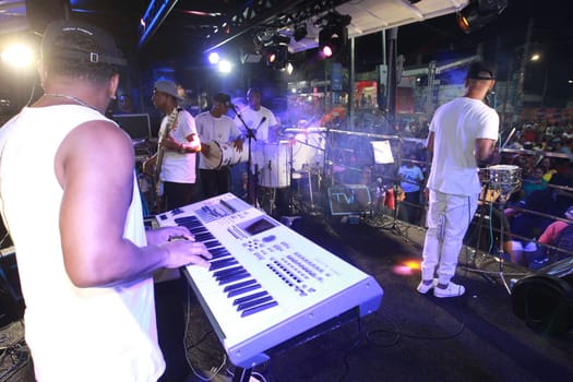 salvador, bahia, brazil - april 23, 2023: precursion band during micareta in the city of Feira de Santana.