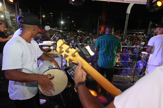 salvador, bahia, brazil - april 23, 2023: precursion band during micareta in the city of Feira de Santana.