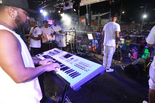 salvador, bahia, brazil - april 23, 2023: precursion band during micareta in the city of Feira de Santana.