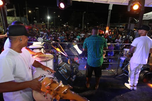 salvador, bahia, brazil - april 23, 2023: precursion band during micareta in the city of Feira de Santana.