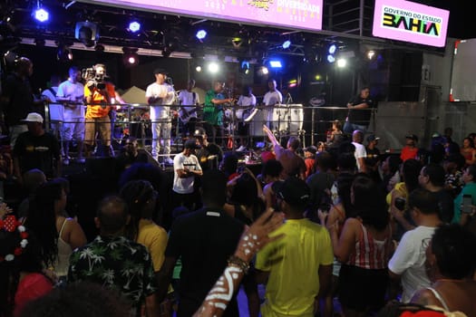 salvador, bahia, brazil - april 23, 2023: precursion band during micareta in the city of Feira de Santana.