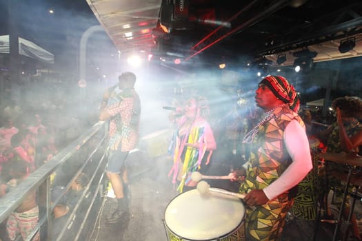 salvador, bahia, brazil - april 23, 2023: precursion band during micareta in the city of Feira de Santana.