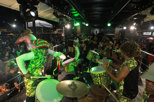 salvador, bahia, brazil - april 23, 2023: precursion band during micareta in the city of Feira de Santana.