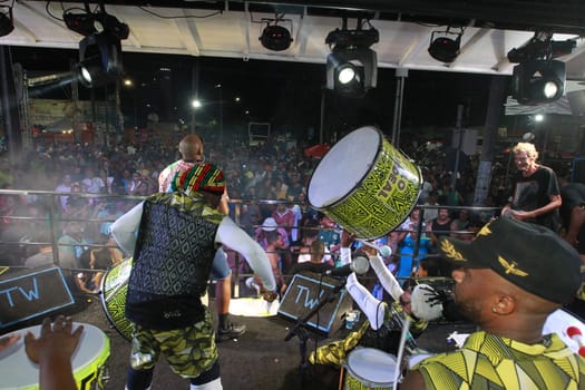 salvador, bahia, brazil - april 23, 2023: precursion band during micareta in the city of Feira de Santana.