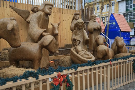 salvador, bahia, brazil - december 17, 2024: view of a christmas nativity scene set up in a square in the city of salvador