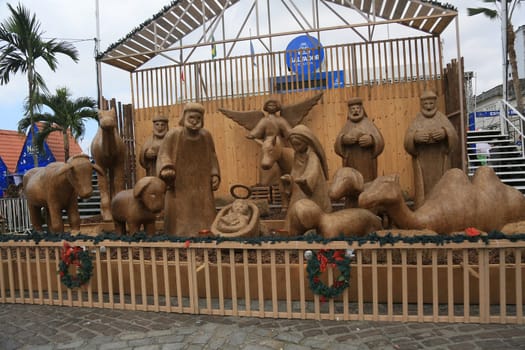 salvador, bahia, brazil - december 17, 2024: view of a christmas nativity scene set up in a square in the city of salvador